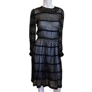 Vintage Casi Black Silver Gold Polka Dot Sheer Cocktail Dress sz 6